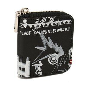 BALLY Black White Scribble Print Leather Zip Coin Wallet Purse Italy NEW
